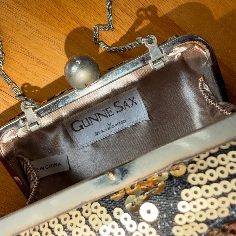 VTG Gunne Sax Jessica McClintock Sequin Minaudiere Clutch Bag Gold Silver Black